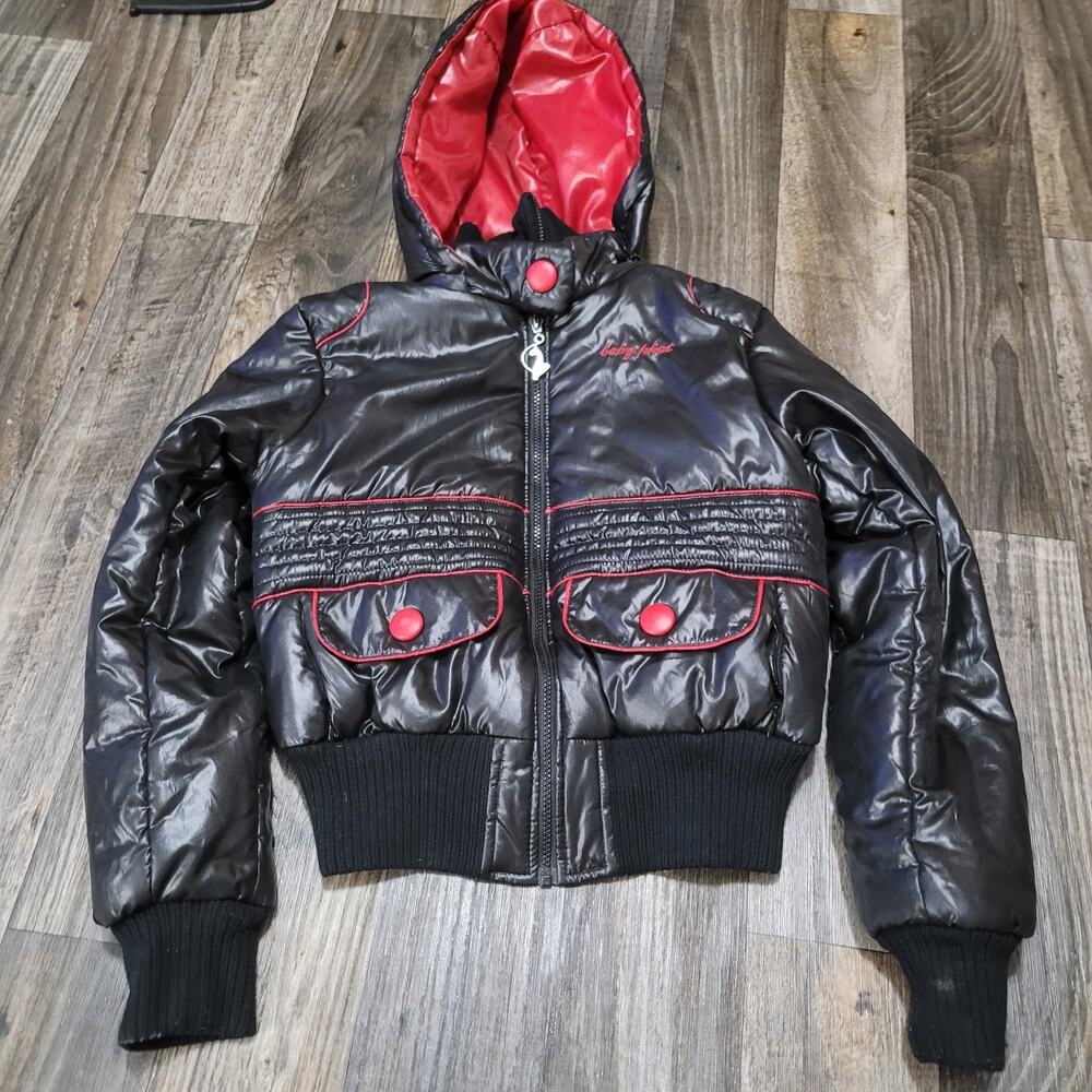 Vintage Baby Phat Cropped Jacket Size Medium‎ Black/Red Y2k Puffer HipHop
